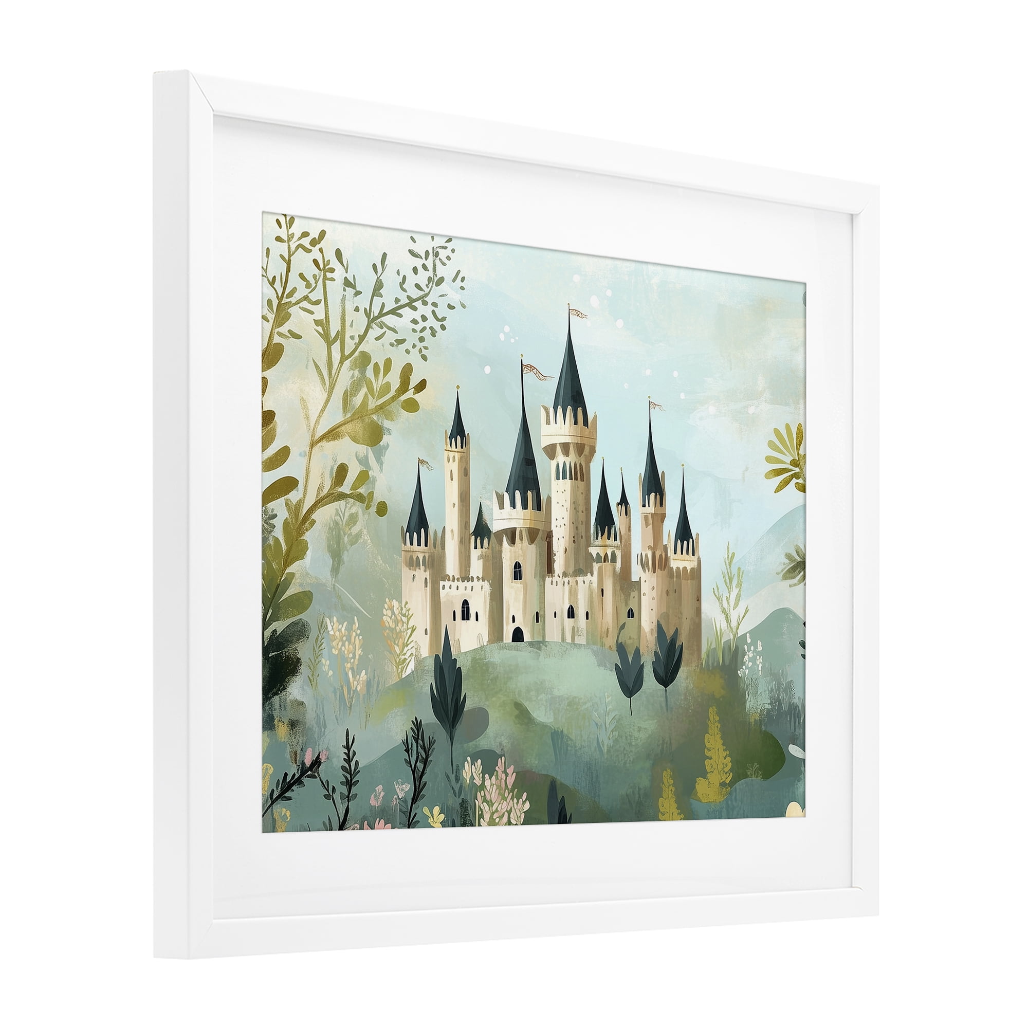 Stupell Industries Princess' Castle View White Framed Print Under Glass, design by Christine Simpson Art