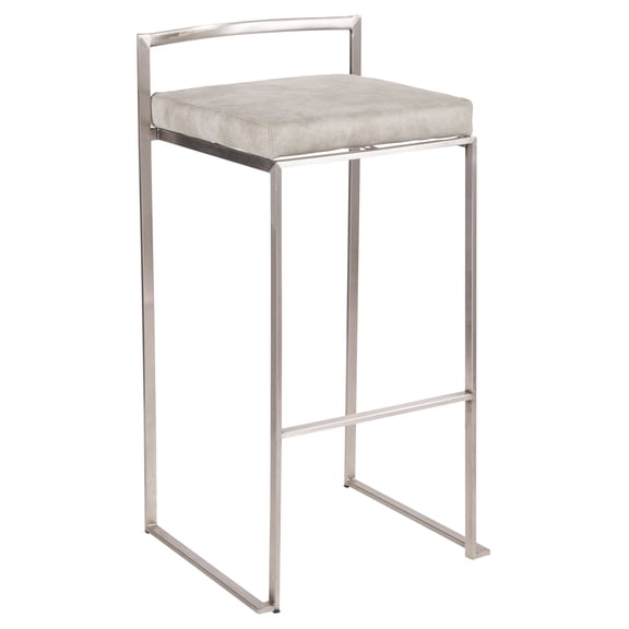 JUYG 2-Pack Stainless Steel Stackable Barstool, Light Gray Cowboy Fabric
