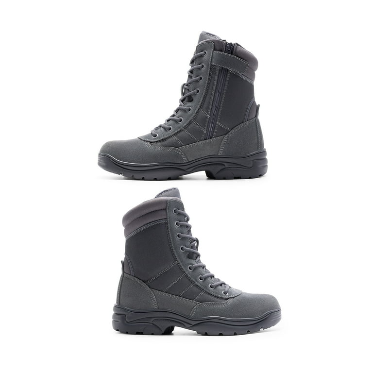 BURUDANI Men Leather Tactical Boots Military Side Zip Lace Up Boots Blk 10.5 BURUDANI Men main image 2