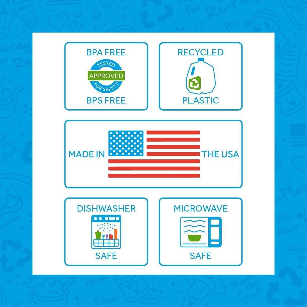 Re Play Made in USA 12 Oz. Reusable Plastic Bowls, Pack of 3 Without Lid - Dishwasher and Microwave Safe Bowls for Snacks and Everyday Dining - Toddler Bowl Set 5.75" x 5.75" x 2", True Blue