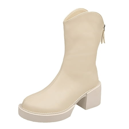 

ASEIDFNSA High Heel Sandals for Women Womens Rain Boots Size 12 Wide Calf Fashion Women Artificial Leather Solid Color Autumn Thick Sole Square Heels Zipper Mid Booties Round Toe Keep Warm Shoes