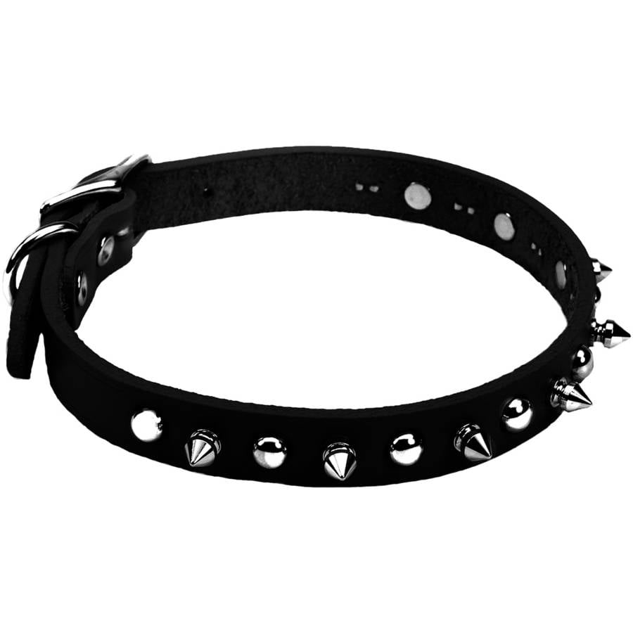 Circle T 5/8" Oak Tanned Leather Spiked Dog CollarBlack, Neck Size 14