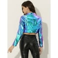 thumbnail image 3 of Unique Bargains Women's Fashion Long Sleeve Metallic Holographic Shiny Fashion Jacket XL Blue Purple, 3 of 6