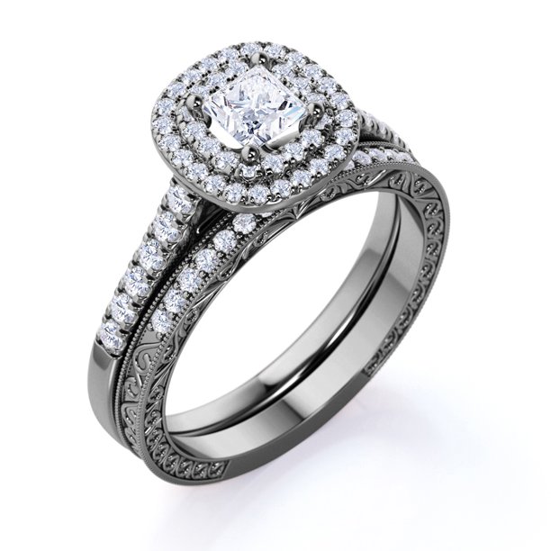 JeenMata Vintage 1.25 ct Square Diamond Double Halo Cluster