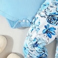 thumbnail image 4 of TOWED22 Infant Baby Girl Fall Winter Clothes 3 Pieces Outfits Long Sleeve Crew Neck Cute Print Romper Jumpsuit Ribbed Flare Pants Headband Set(Sky Blue,0-3 M), 4 of 8