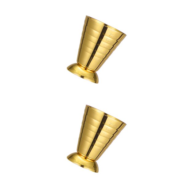 Ounissouiy Taza medidora, 3 unidades de medida, cuchara de acero inoxidable, dispensador de cerveza, moda, cóctel, Jigger, Bar, fiesta de boda, Dorado 2Conjunto