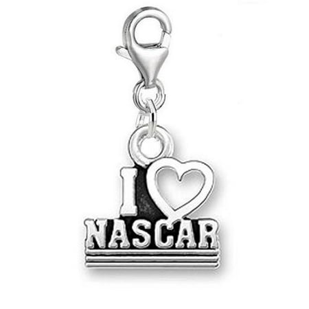 - Clip on I Love Nascar Dangle Pendant for European Clip on Charm Jewelry w/ Lobster Clasp