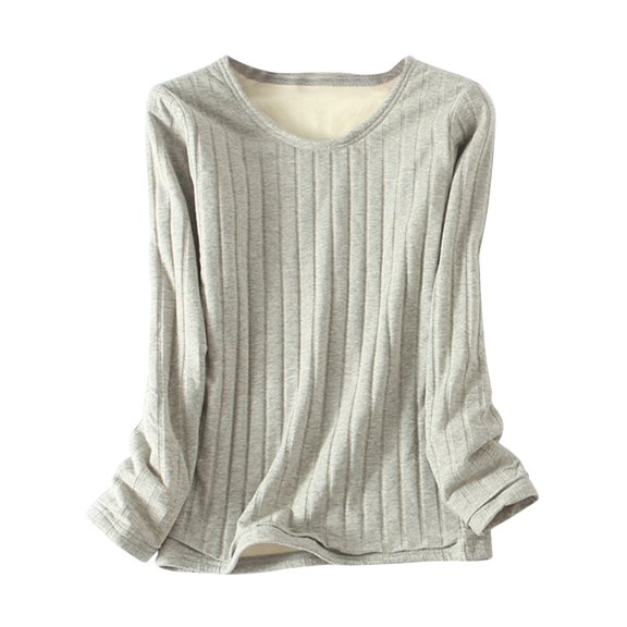 WRKEKC Long Sleeve Tops for Women Solid Color Short Fall Winter Pullover Fleece Lined Warm Fitted Layering Top for Women Cozy Base Layer Shirt