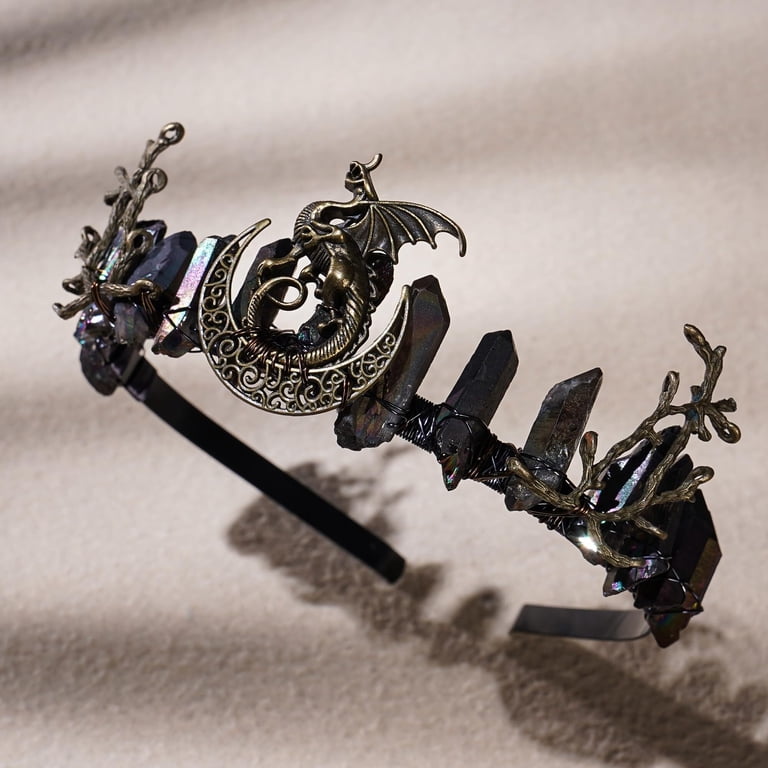 Raw Quartz Witch Tiara Fairy Crystal Crow Skull Crown - Raw  display picture 3