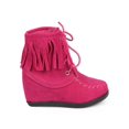 thumbnail image 2 of New Girl Link Gladys-84K Suede Moc Toe Fringe Hidden Wedge Moccasin Bootie 9 - 4, 2 of 5