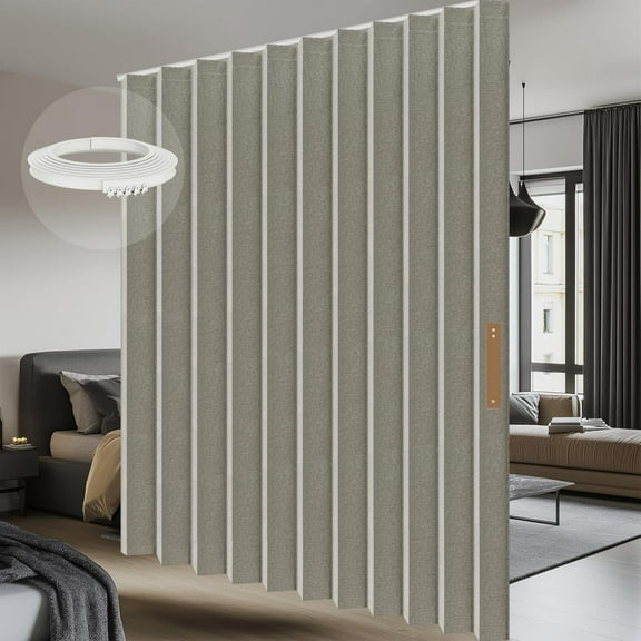 Blackout Room Divider Curtain with Ceiling Track, Noise Reducing Space Divider for Sliding Doors & Room Separation, Gray