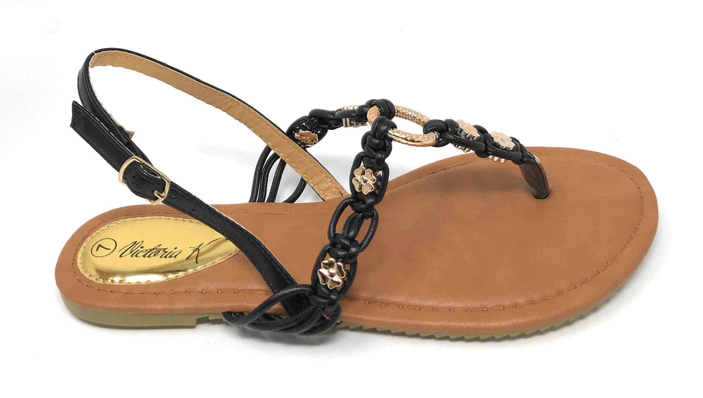 Victoria K Women's Multi Knots With Metallic Beads and Gold Centered Ring Sandals