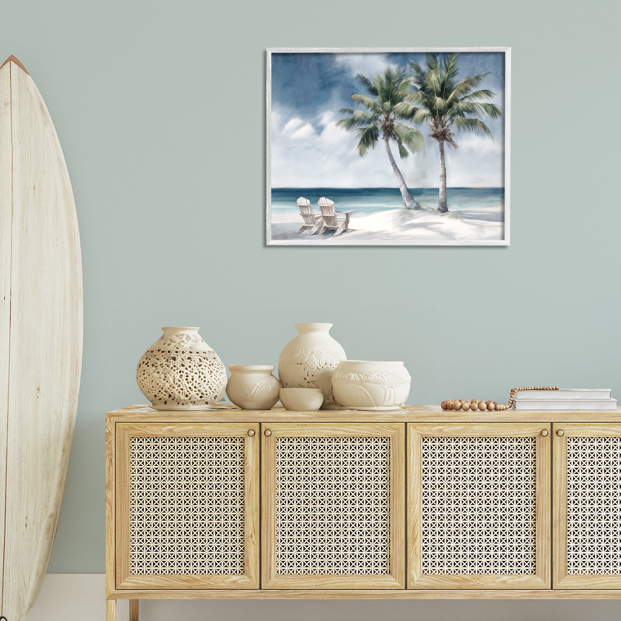Stupell Industries Peaceful Tropical Landscape Coastal Painting White Framed Art Print Wall Art, 30 x 24
