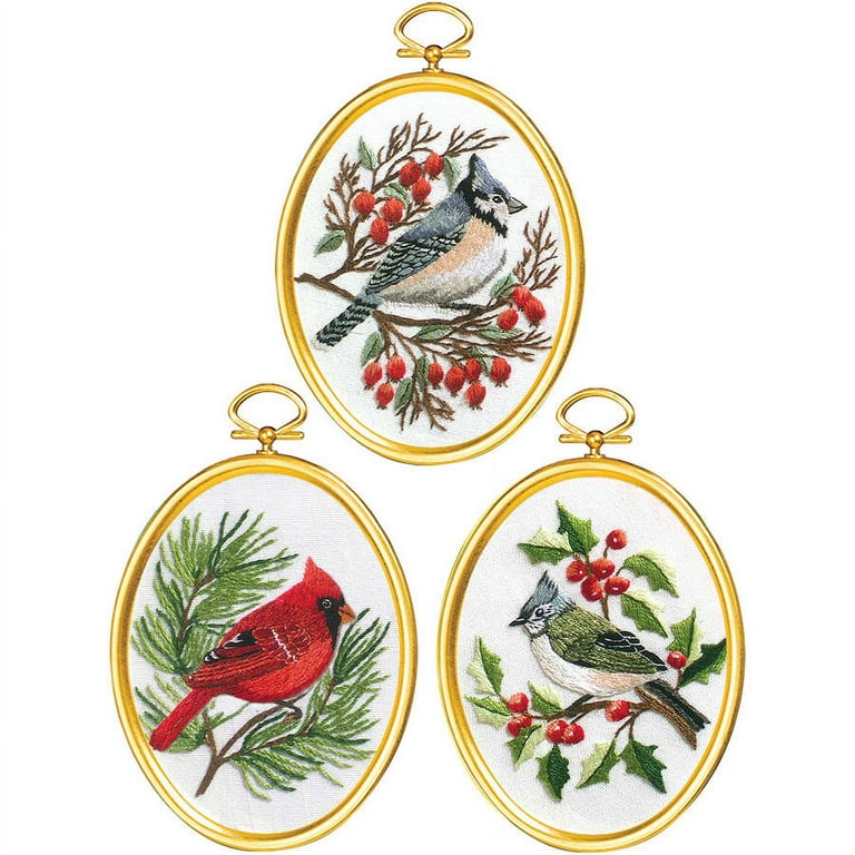 Janlynn Embroidery Kit 3x4 Set of 3-Winter Birds-Stitched in Floss