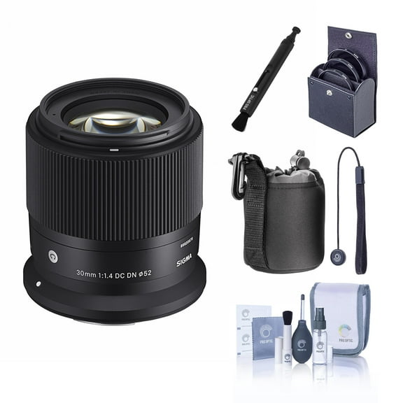 Sigma 30mm f/1.4 DC DN Contemporary Lens for Canon RF, Bundle with Neoprene Lens Pouch, 52mm Filter Kit, Lens Cap Tether and Cleaning Kit