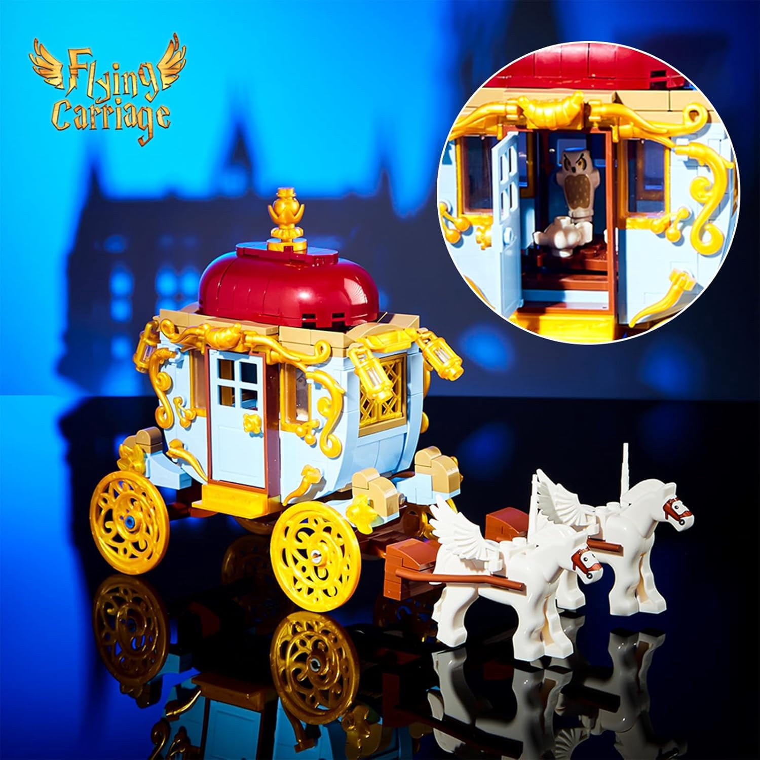 GZBrick Magic World Potter Flying Carriage Building Sets Horse with Harry Book Compatible with Lego for Boys Girls 712PCS
