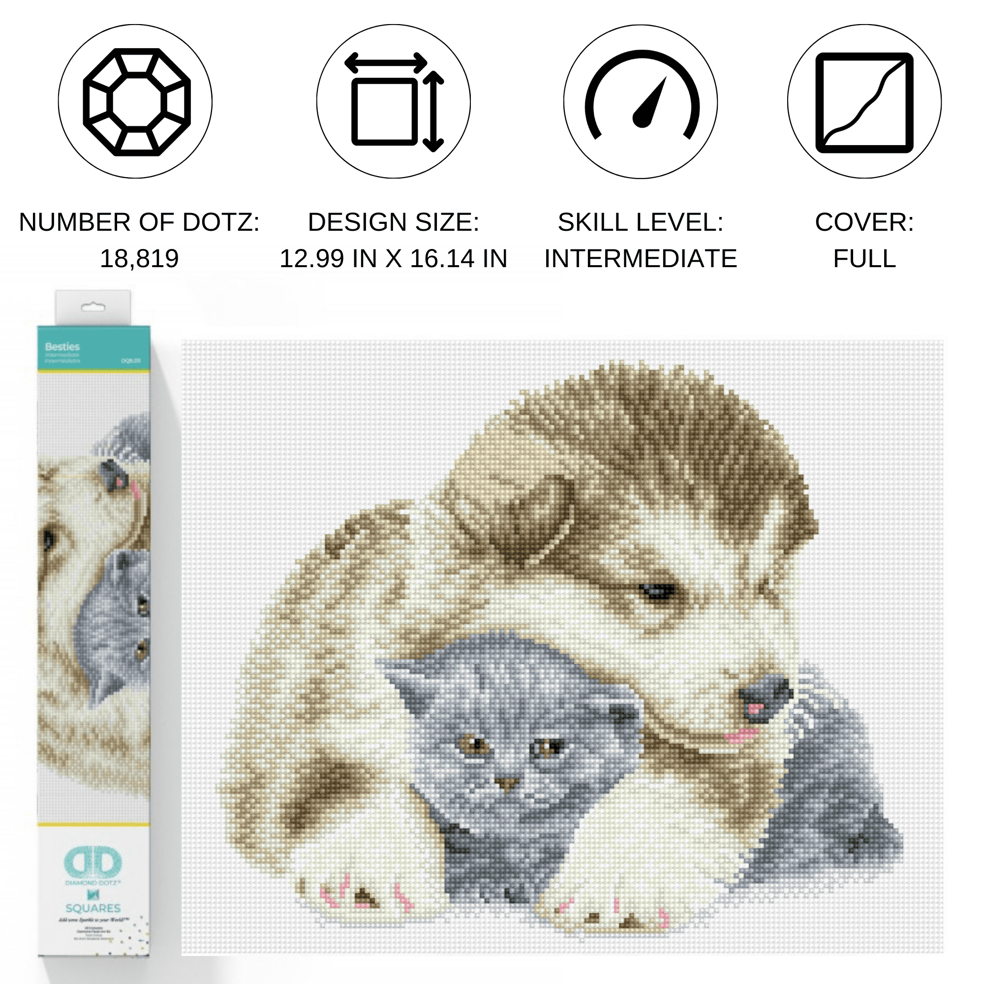 Diamond Dotz Besties Puppy Diamond Painting Kits for Adults - Diamond Art Kits a Relaxing Creative Craft Kit with Dotz Gems 13"x16.1"