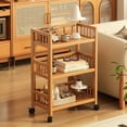 thumbnail image 2 of 3-Tier Bamboo Rolling Utility Cart with Wheels – Space-Saving Storage Organizer with Drawers & Open Shelves for Kitchen, Bathroom, Living Room, 2 of 11