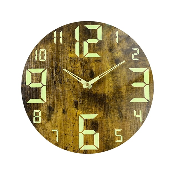 Reloj de pared luminoso, luz nocturna silenciosa, circular, 12''/30 cm, estilo rústico de madera para Estilo A