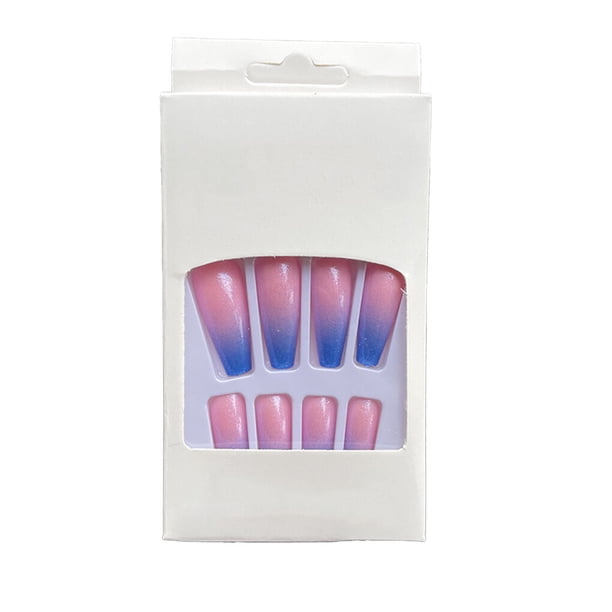 Jumpingount 1 Juego de prensa de punta francesa en las uñas Gradient Extra Long Fashion Full Cover Ballerina Salon Kit de manicura para Arte de uñas Tipo 10, gelatina 24 piezas Pegamento 2g
