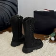 thumbnail image 5 of Miluxas Kid's Girls Leather Lace up Side Zipper Mid Calf Combat Riding Boots Winter Fleece Lined Warm Casual Boots (Toddler/Little Kid/Big Kid) Black 11 M(28), 5 of 9