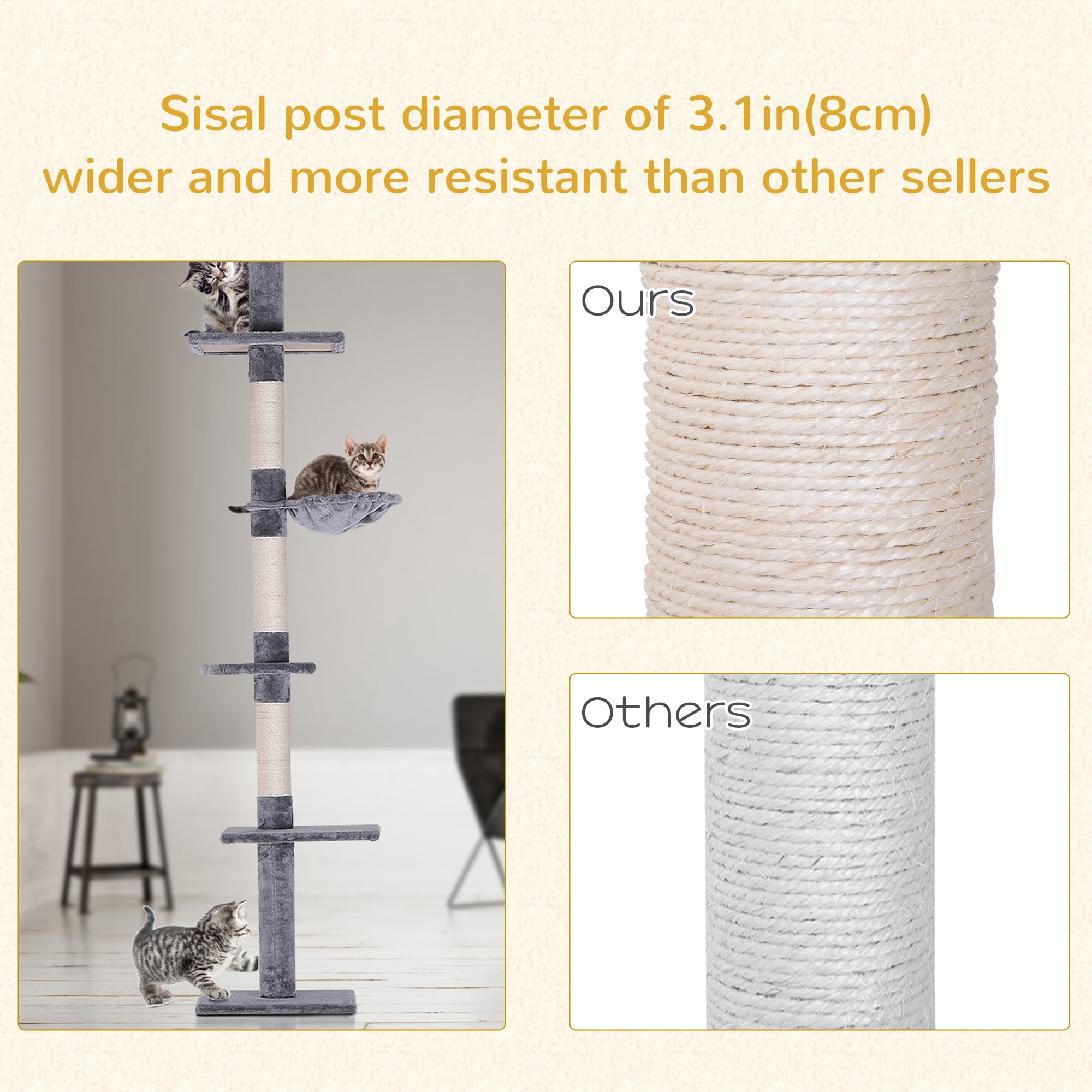 9' Adjustable Height Floor-To-Ceiling Vertical Cat Tree - Grey and White