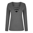 thumbnail image 5 of Annhoo Long Sleeve Shirts for Women Fall V Neck Criss-Cross Knit Ribbed Tops Stretch Slim Tight Blouse Tees, 5 of 6