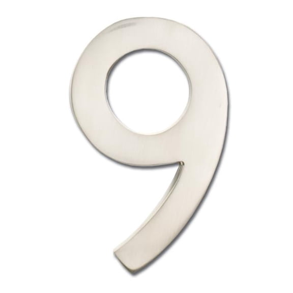 3582SN Number 9 Solid Cast Brass 4 inch Floating House Number Satin Nickel ''9''