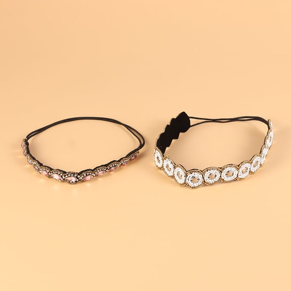 EXHUMKY 2Pcs Rhinestone Headband Crystal Beaded Hairbands Elastic Hair Jewelry Accessories Assorted Colors