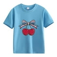 thumbnail image 4 of MKOSPLRT Filles USA Étoiles Rayures Quatrième Juillet T-Shirts Manches Courtes Col Rond T-Shirts Patriotiques Mignons Independence Day T-Shirts Graphiques pour 2-13 Ans, 4 of 4