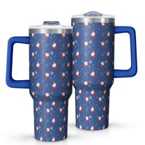 Blue Christmas Santa and Snowflake Pattern Tumbler with Handle and Lid,40oz Double Wall Vacuum Insulated Tumbler,Cups Gift for Women and Men