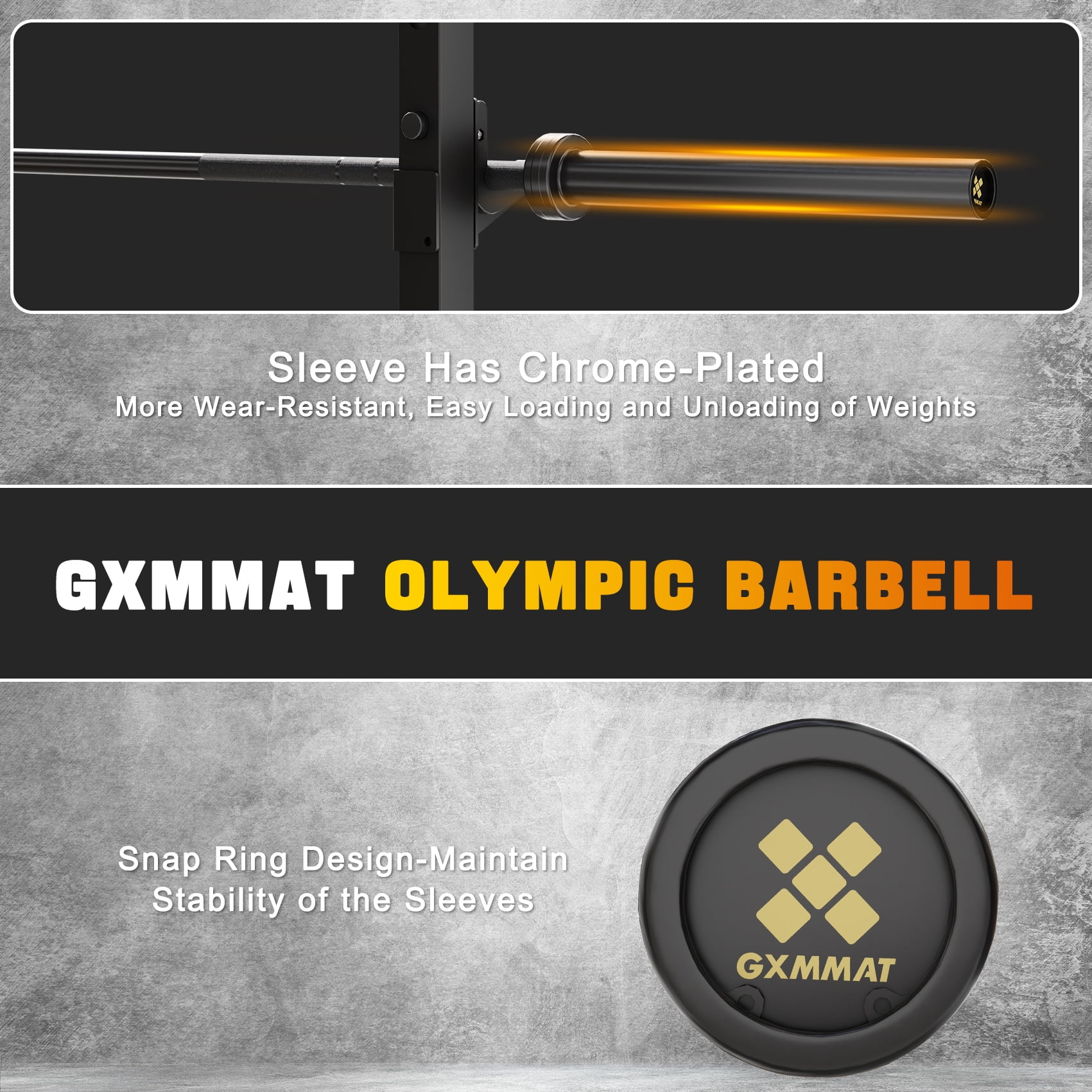 GXMMAT 7ft Olympic Barbell 45LB, 1500LB Capacity Weight Bar, Weightlifting Bar for Bench Press, Deadlift, Squat, Home Gym Strength Training, 2" Sleeves with Ceramic Coating