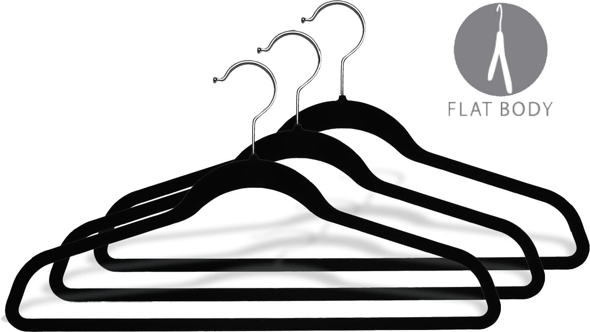 The Great American Hanger Company Black Velvet Flocked Slimline Suit Hanger w/Fixed Pant Bar box of 25