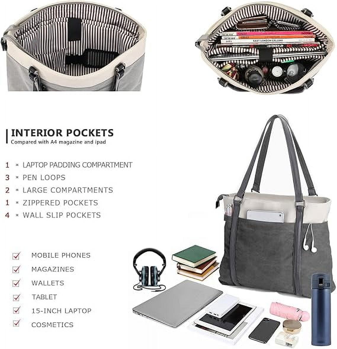 RKXQT Women's Work Bag with Laptop Compartment Zipper Pockets Teacher Totes Purse Color: Darkgrey