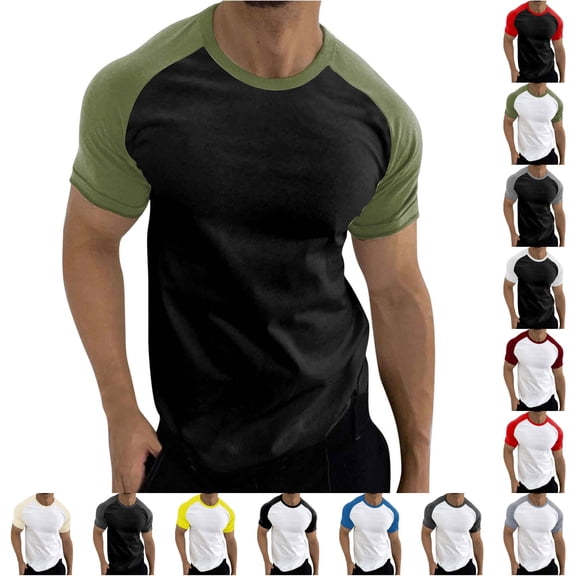 Trendfront Mens Raglan Color Block T Shirts Short Sleeve Crewneck Contrast Baseball Sleeves And Curved Hem Casual Summer Everyday Tee Tops