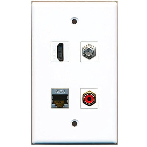 RiteAV - 1 Port HDMI 1 Port RCA Red 1 Port Coax Cable TV- F-Type 1 Port Shielded Cat6 Ethernet Wall Plate
