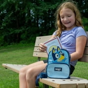 Bluey 9” Micro Mini Backpack Purse Featuring a 3D Bluey Glitter Patch with Pom Pom Dangle, Blue