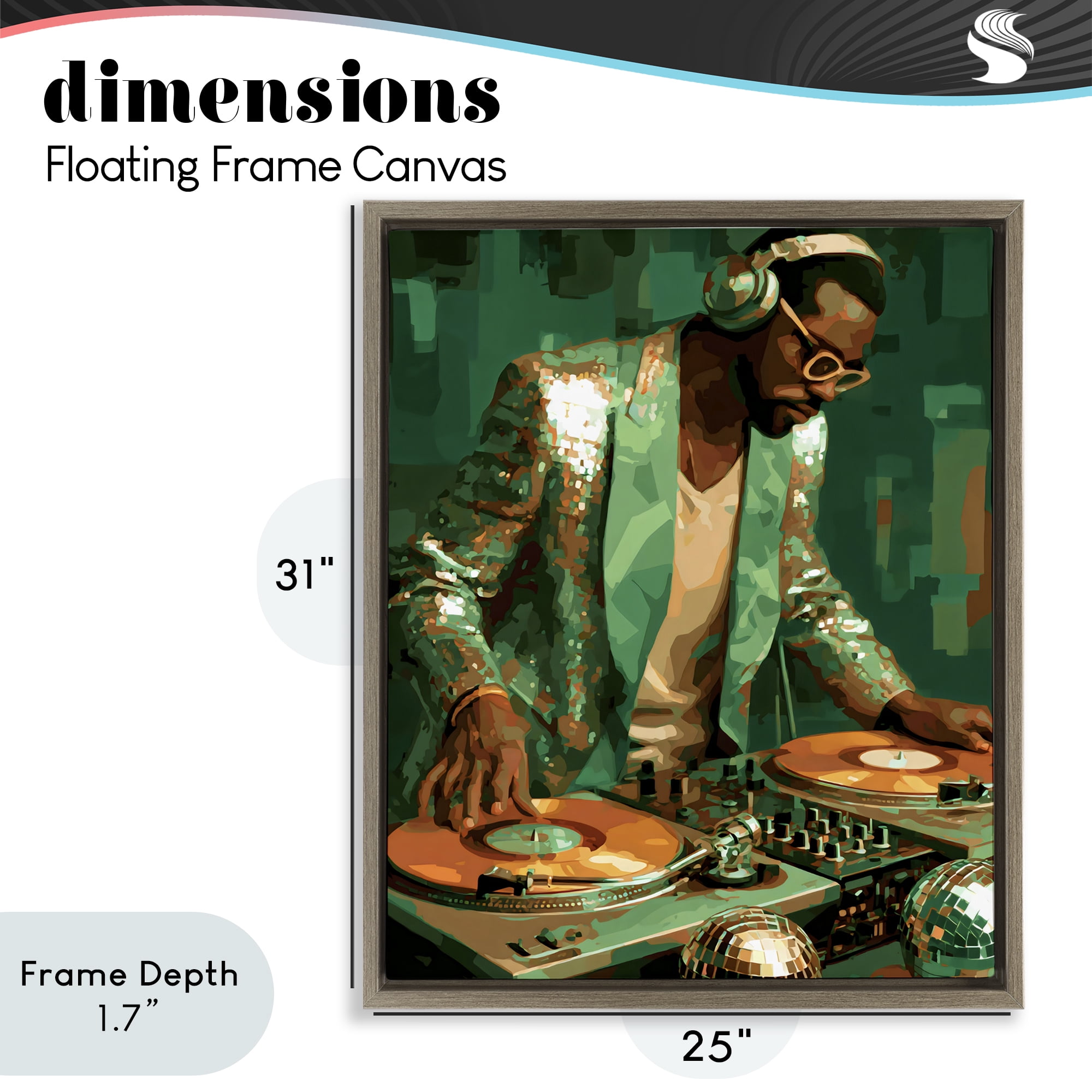 Stupell Industries Green Disco DJ Music Brown Framed Floater Canvas Wall Art, design by Franklyn Gregory