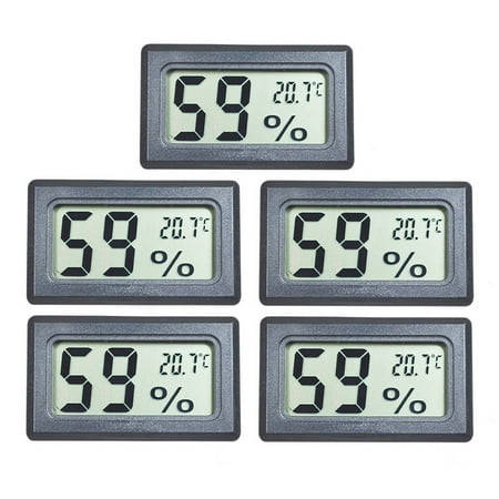 P0250 Mini Hygro Thermometer - Mini Thermometer Hygrometer, EEEKit Indoor LCD Digital Electronic Temperature Humidity Meter Gauge for Kitchen Garden Baby Room Classroom, Black, 5-Pack