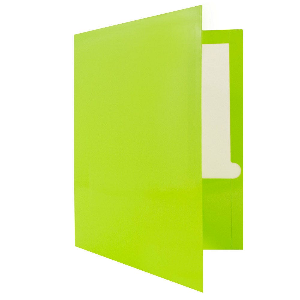 JAM Paper Laminated Two Pocket Glossy Folders, Lime Green, 3/Pack