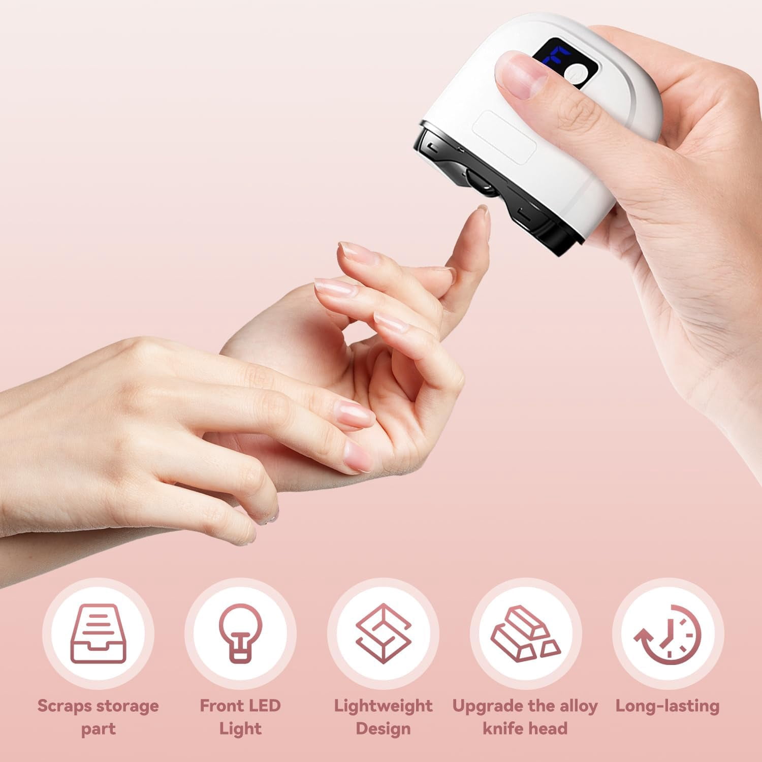 Electric Nail Clipper, 3-in-1 Electric Polishing Automatic Nail Clipper for Toenails of Elderly/Adults/Children/Babies, USB Rechargeable Automatic Trimmer, Three-Speed (White)