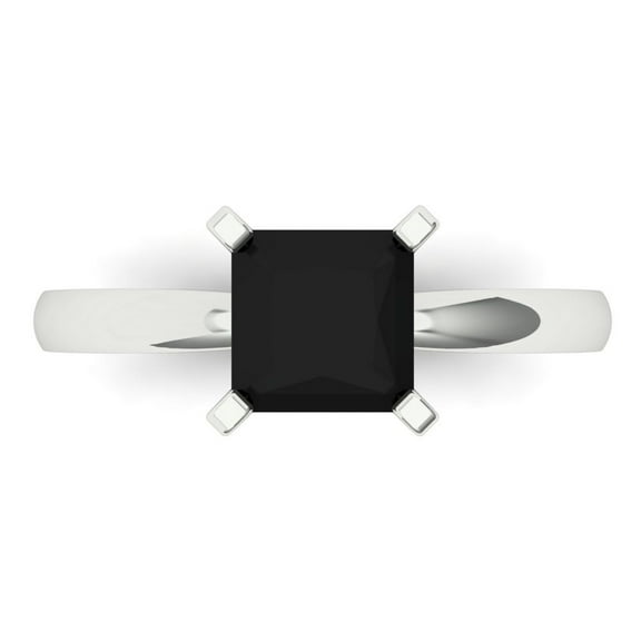 1.5 ctw Solitaire Anniversary Ring for Women | Princess Cut Natural Onyx | Hyperallergenic Solid 14K White Gold
