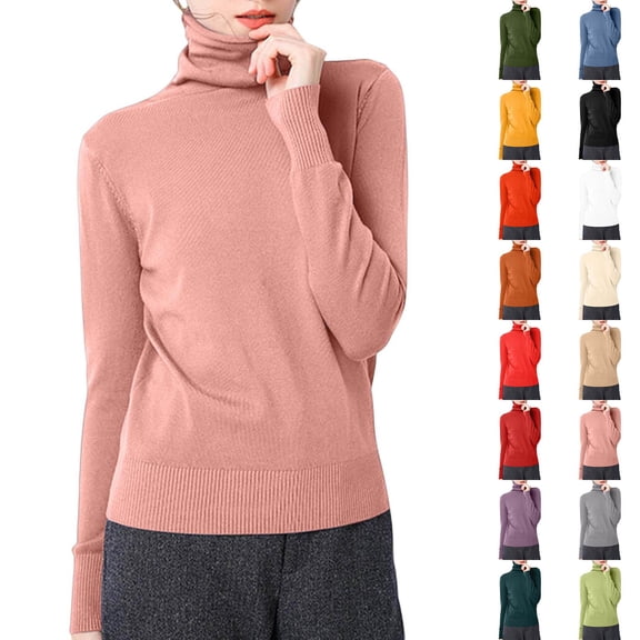 TGPMGRZ Turtleneck Tops for Women Lightweight Long Sleeve Stretch Soft Ribbed Knit Sweater Casual Basic Slim Fitted Pullover, Pink XXL