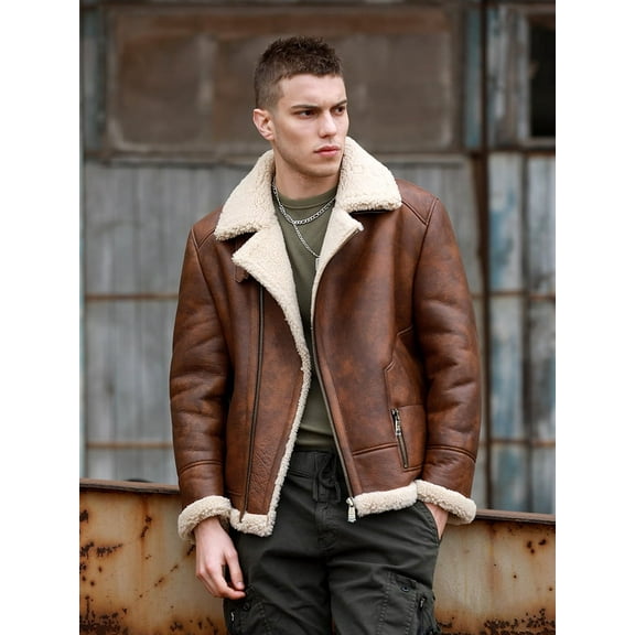 2024 New Winter Fashion Men's Short Coat Natural Real Leather Jacket for Male Sheepskin Lambskin Shearling Wool Liner Brown Plus Size for over weight 100kgs,Brown,48