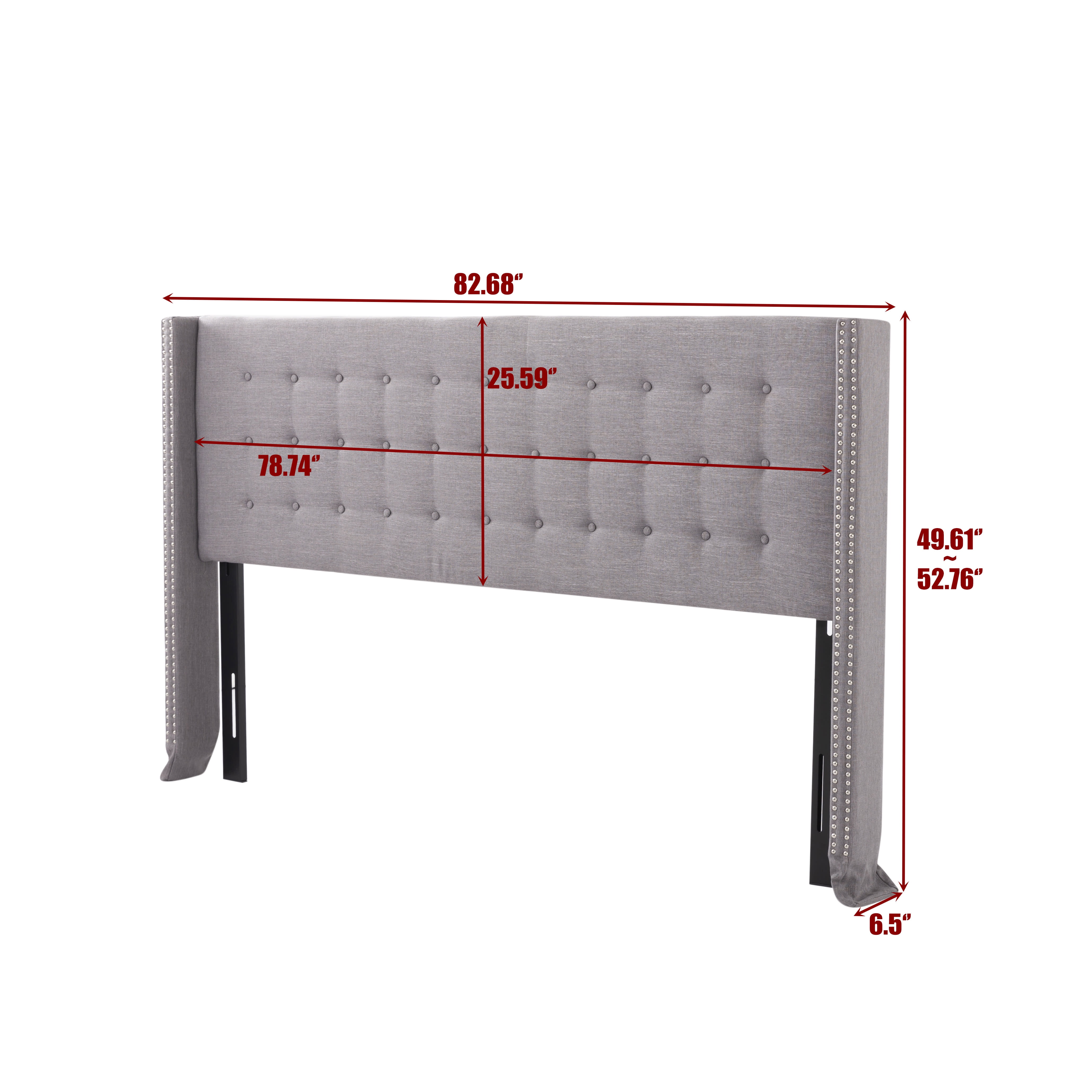 Gewnee King Upholstered Headboard 82.68" Linen Dark Grey Adjustable Height Wingback with Nail-Head Trim for Bedroom