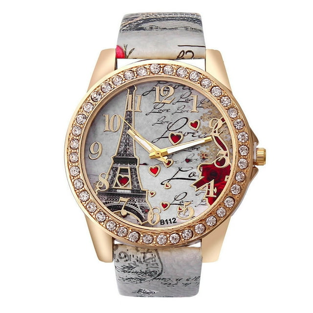 EGNMCR Montre à Quartz pour Femmes Mode Femmes Cristal Cuir Doré Analogique Montre-Bracelet à Quartz la Montre
