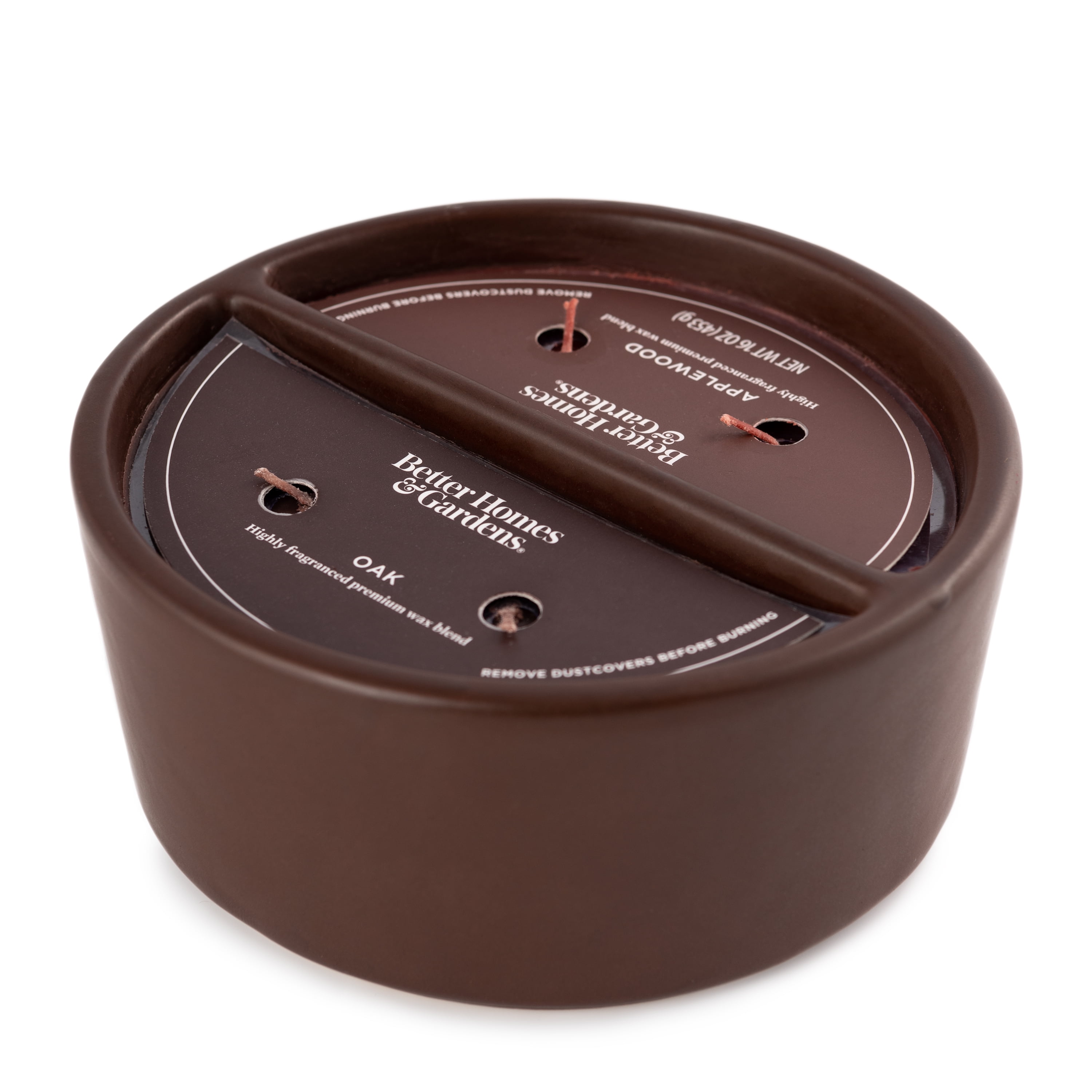 Better Homes & Gardens 16oz Applewood & Oak Duo Scented 2-wick Ceramic Candle