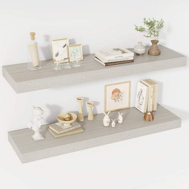 Floating Shelves Deep Floating Shelf Wall Mounted Wall Shelves Rustic Deep Bookshelf Extra Deeper & Thicker Display Shelves for Bedroom Living Room Set of