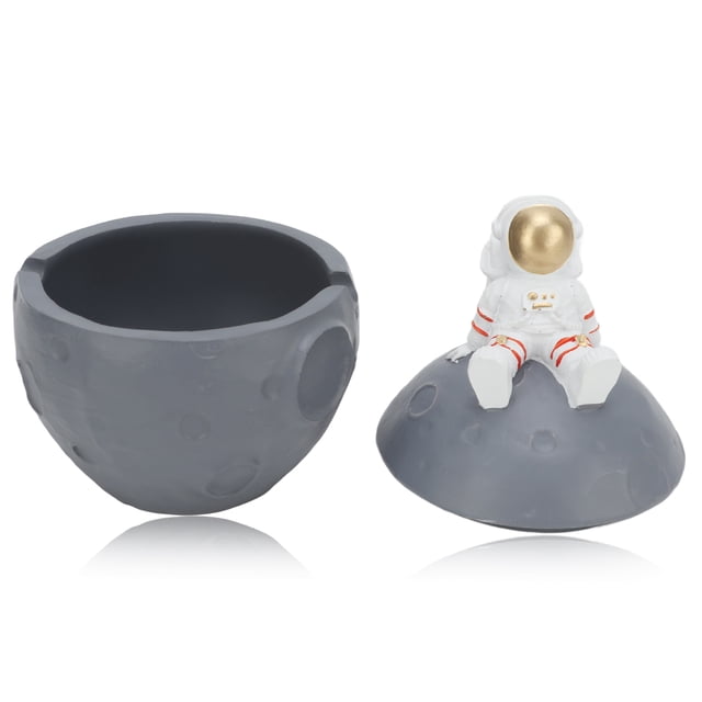 Cenicero de astronauta con tema de luna dorada, Material de resina, Cenicero portátil decorativo de gran capacidad con tapa para oficina en casa