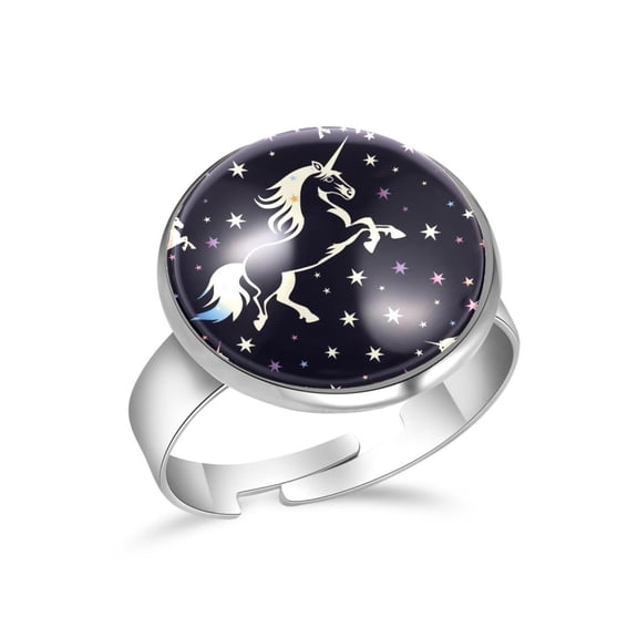 PhooArto Unicorn Silhouette Stars Stainless Steel Rings for Women, Open Adjustable Ring Promise Ring Jewelry Gifts